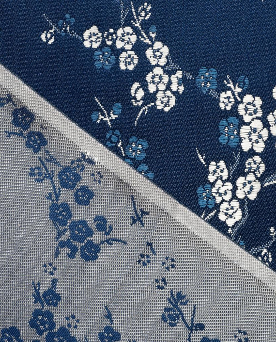 Ткань Китайский шелк "Сакура на лазурном" 0001 цвет синий цветочный картинка 2