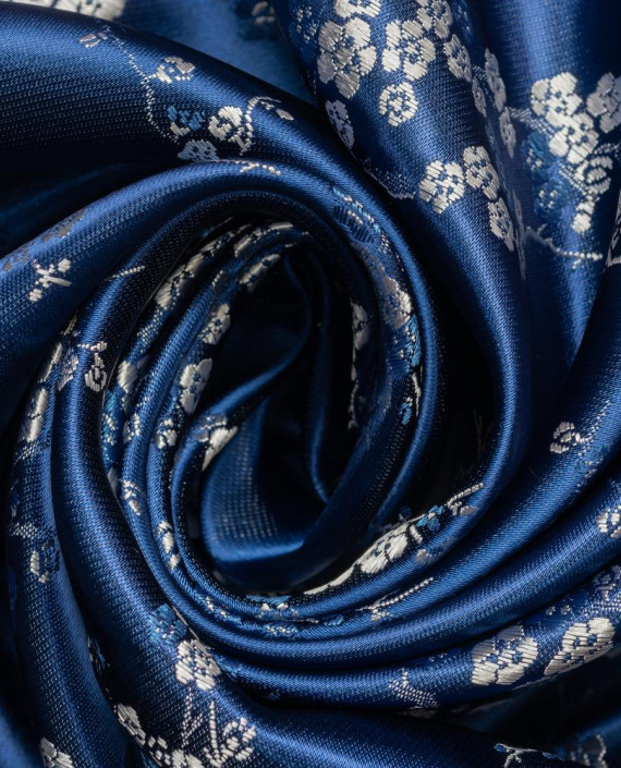 Ткань Китайский шелк "Сакура на лазурном" 0001 цвет синий цветочный картинка 1