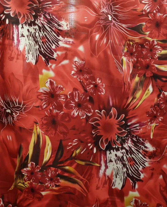 Ткань Атлас Принт 140 цвет красный цветочный картинка
