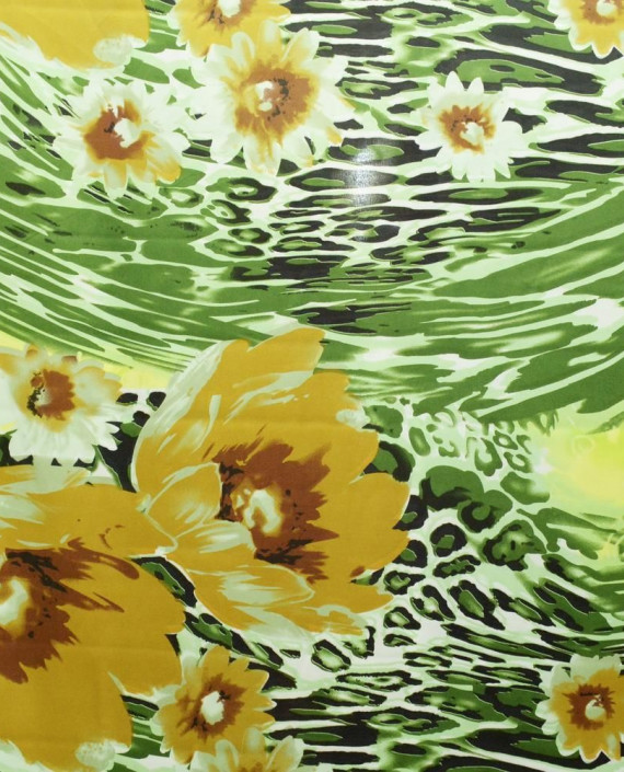Ткань Атлас Принт 151 цвет зеленый цветочный картинка