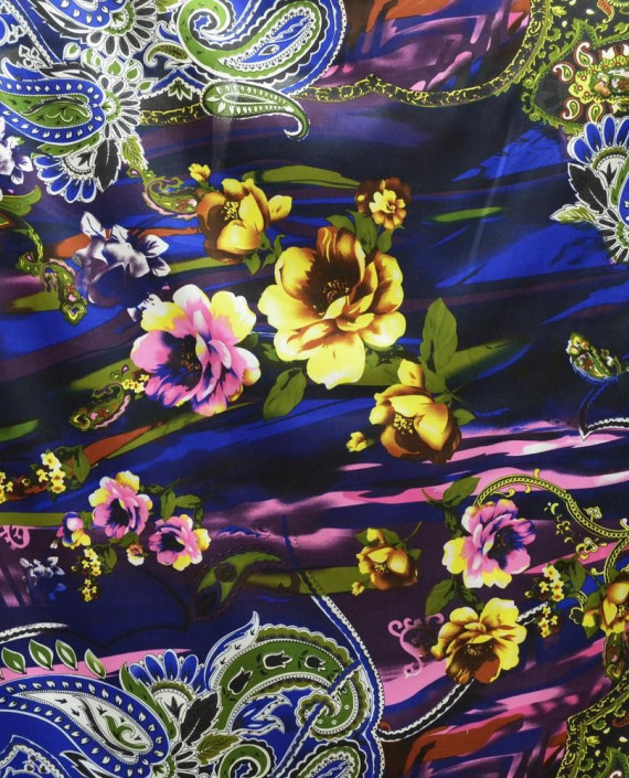 Ткань Атлас Принт 156 цвет разноцветный цветочный картинка