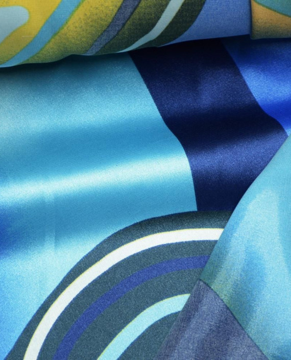 Ткань Атлас Принт 178 цвет голубой абстрактный картинка 1