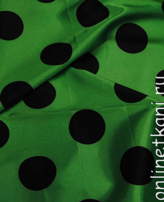 Ткань Атлас "Черные горохи на зеленом" (крупные) 012 цвет зеленый в горошек картинка