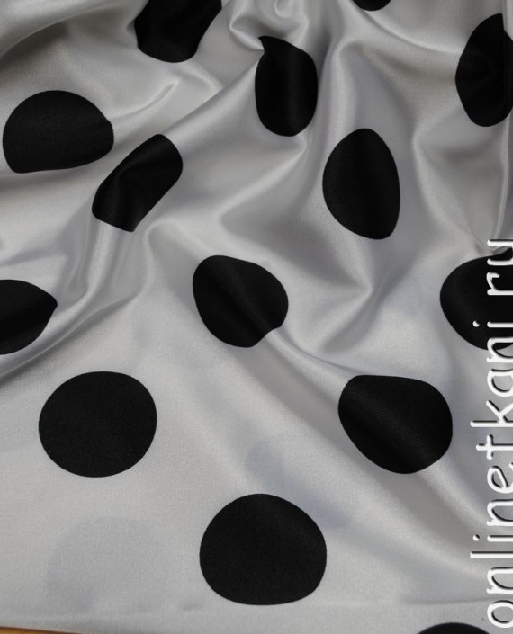 Ткань Атлас "Черные горохи на белом" (крупные) 013 цвет белый в горошек картинка