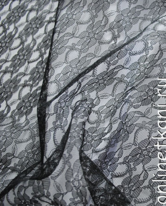 Ткань Гипюр "Черный ажур" 048 цвет черный цветочный картинка 2