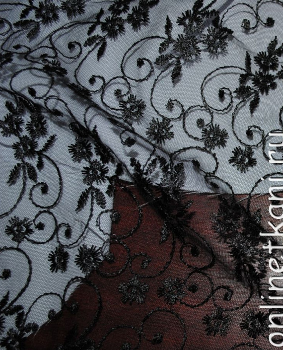 Ткань Гипюр "Ночь" 052 цвет черный цветочный картинка 1
