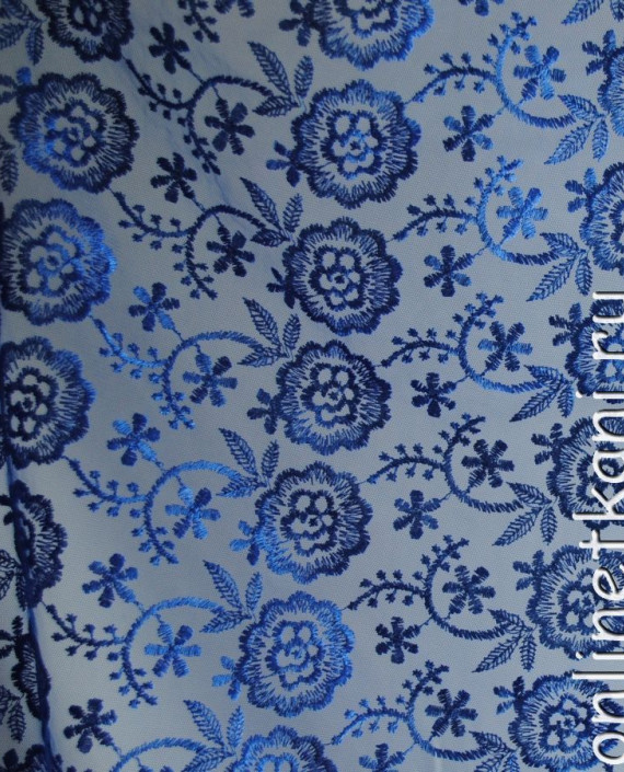 Ткань Гипюр "Синие цветы" 054 цвет синий цветочный картинка