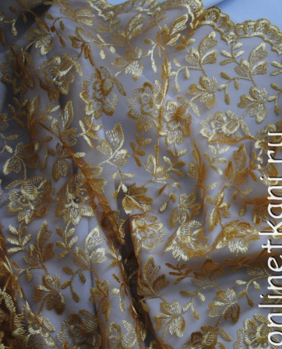 Ткань Гипюр "Мягкое золото" 055 цвет золотой цветочный картинка 1