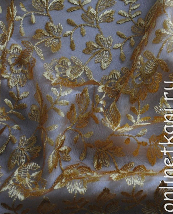 Ткань Гипюр "Мягкое золото" 055 цвет золотой цветочный картинка 3