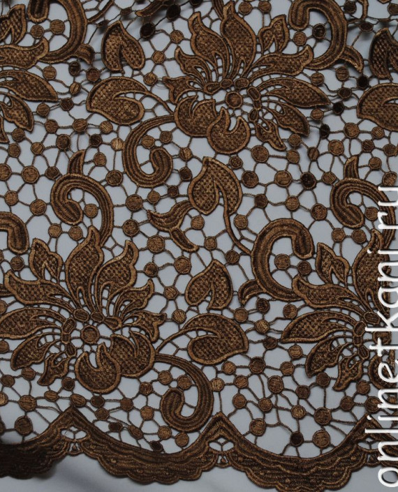 Ткань Гипюр шитый "Шоколад" 027 цвет коричневый цветочный картинка