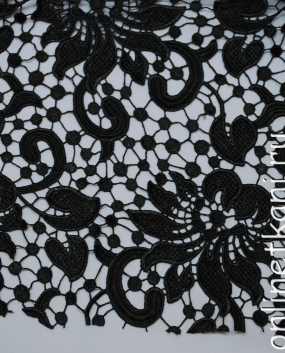 Ткань Гипюр шитый "Черный" 029 цвет черный цветочный картинка