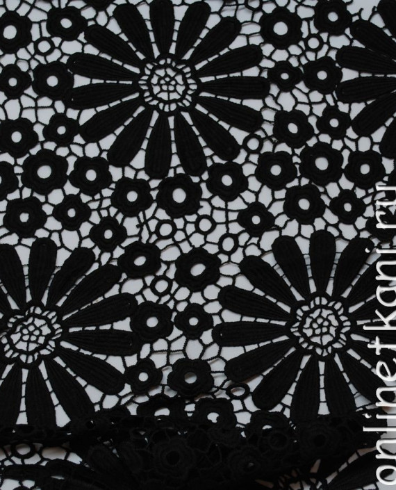 Ткань Гипюр-Макраме "Черный" 049 цвет черный цветочный картинка