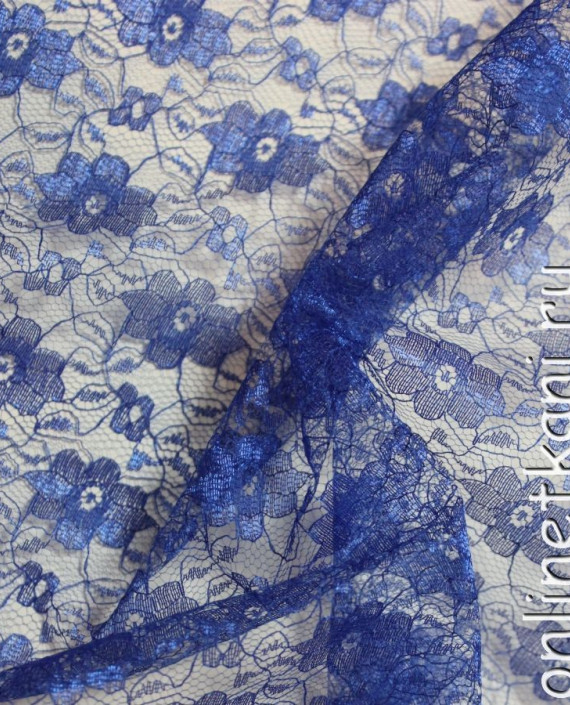 Ткань Гипюр "Синий" 012 цвет синий цветочный картинка 2