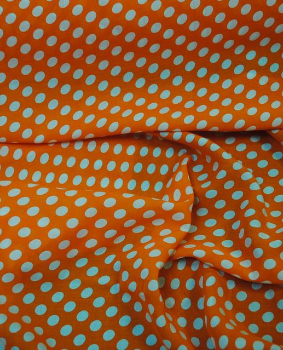 Ткань Хлопок "Горохи на рыжем" 0009 цвет оранжевый в горошек картинка 2