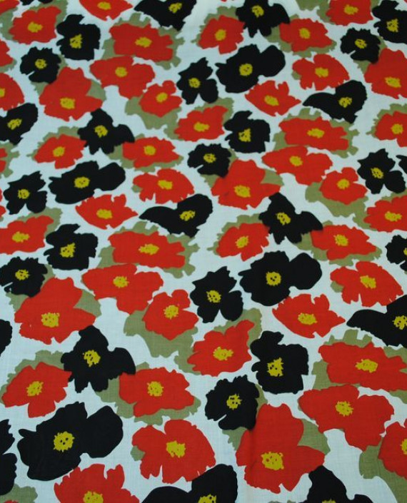 Ткань Хлопок "Красные и черные цветы" 0013 цвет красный цветочный картинка 2