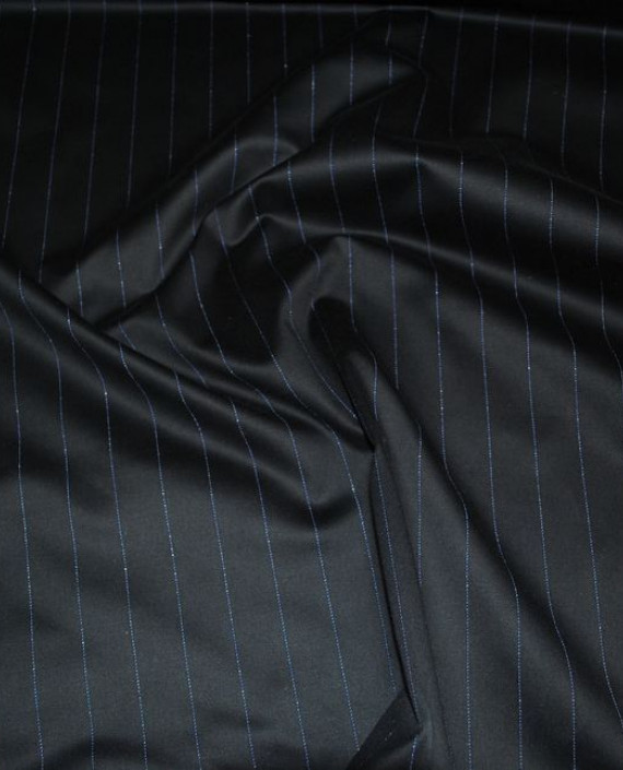 Ткань Хлопок Костюмный "Черный с голубым" 0041 цвет черный в полоску картинка