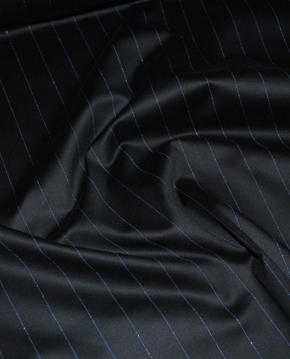 Ткань Хлопок Костюмный "Черный с голубым" 0041 цвет черный в полоску картинка 2