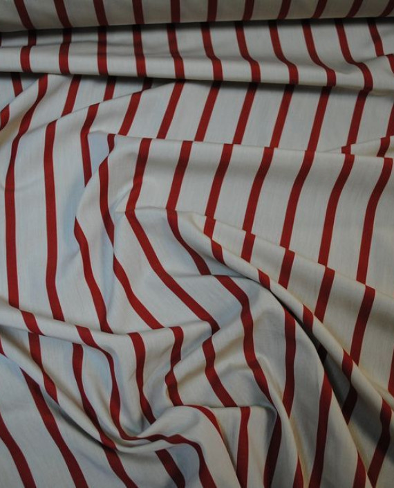 Ткань Хлопок Костюмный "Красная полоска" 0045 цвет белый в полоску картинка 1