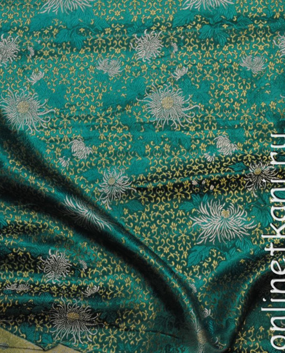 Ткань Китайский шелк "Восточные цветы" 0005 цвет бирюзовый цветочный картинка 2