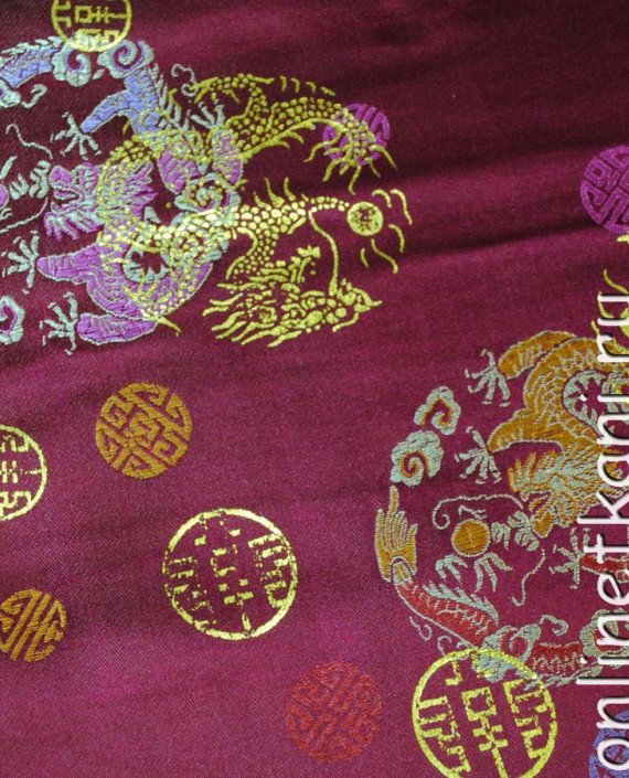 Ткань Китайский шелк "Дракон" 0012 цвет бордовый абстрактный картинка
