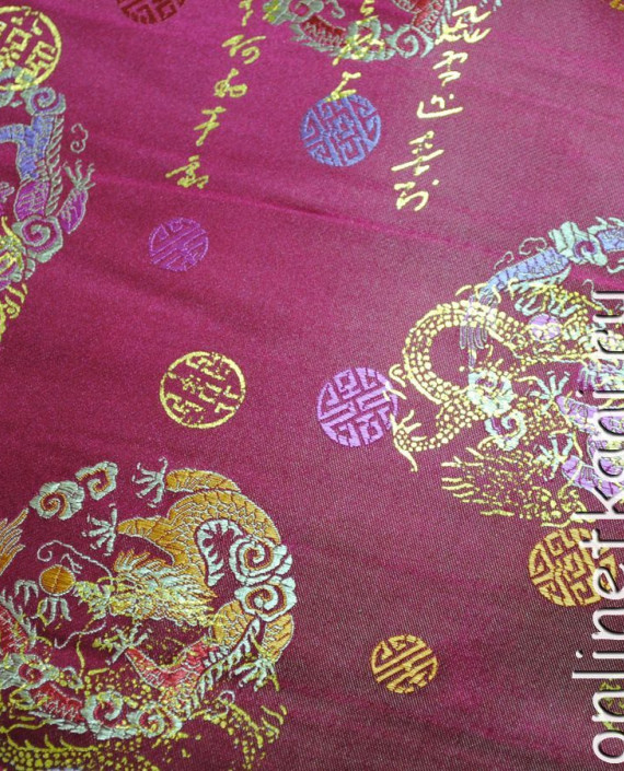 Ткань Китайский шелк "Дракон" 0012 цвет бордовый абстрактный картинка 1