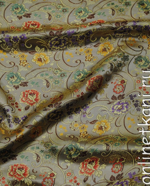 Ткань Китайский шелк "Золотой лес" 0011 цвет хаки абстрактный картинка