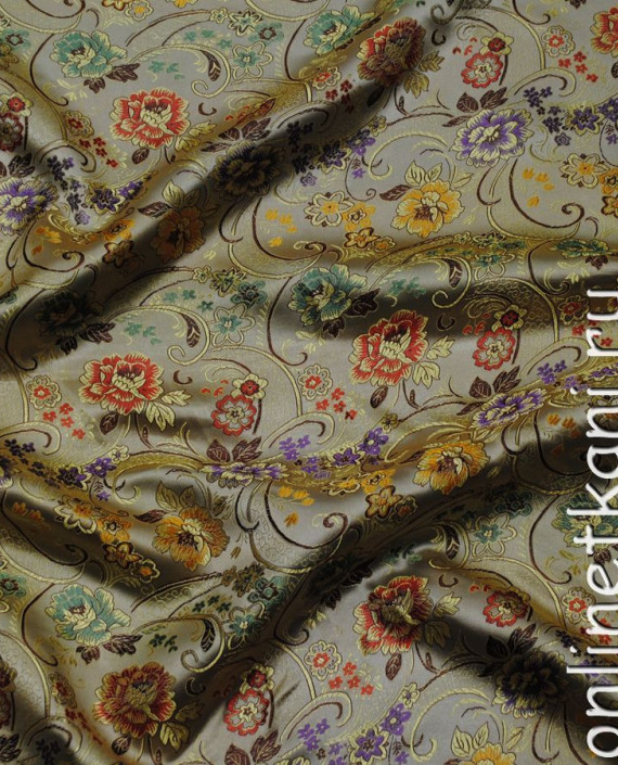 Ткань Китайский шелк "Золотой лес" 0011 цвет хаки абстрактный картинка 2