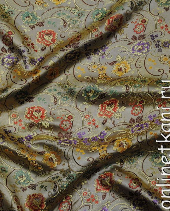 Ткань Китайский шелк "Золотой лес" 0011 цвет хаки абстрактный картинка 1