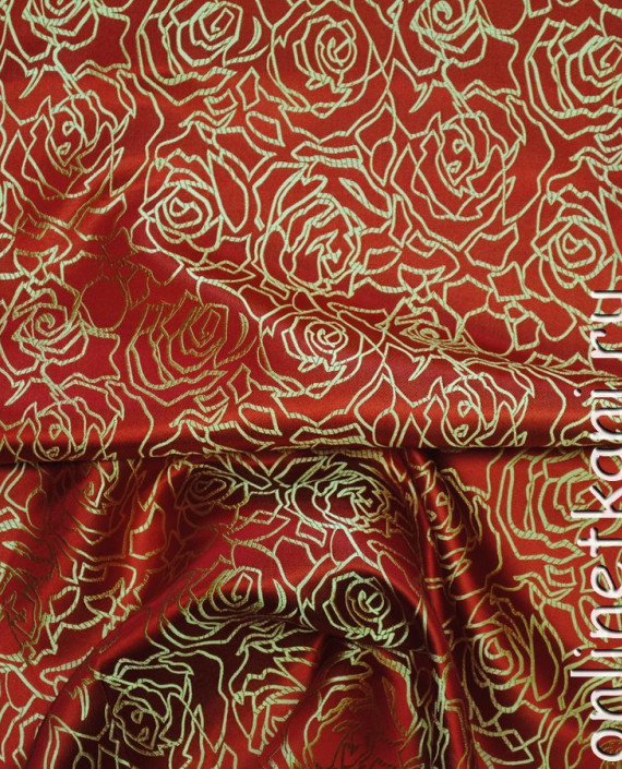 Ткань Китайский шелк "Золотые Розы" 0029 цвет бордовый цветочный картинка 2