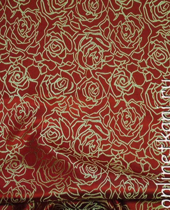 Ткань Китайский шелк "Золотые Розы" 0029 цвет бордовый цветочный картинка 1