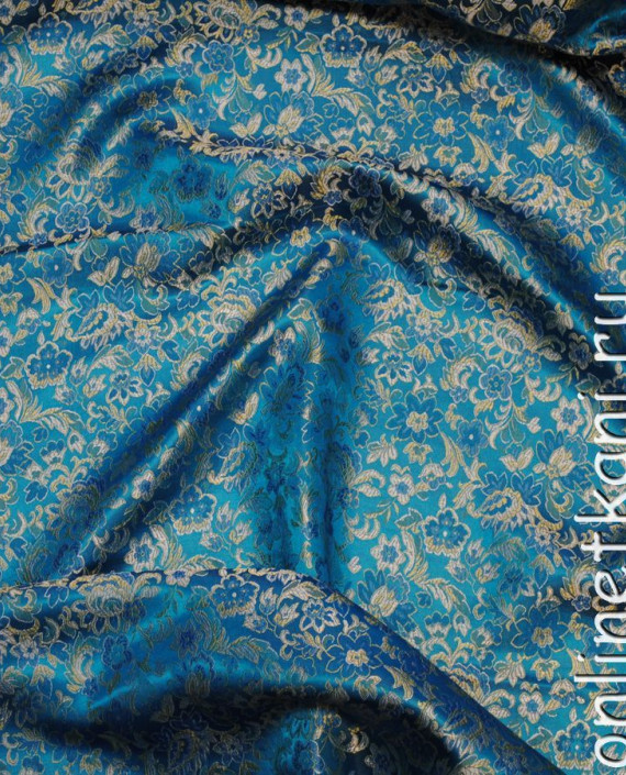 Ткань Китайский шелк "Цветы на лазурном" 0030 цвет голубой цветочный картинка