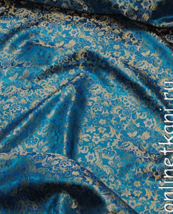 Ткань Китайский шелк "Цветы на лазурном" 0030 цвет голубой цветочный картинка 2