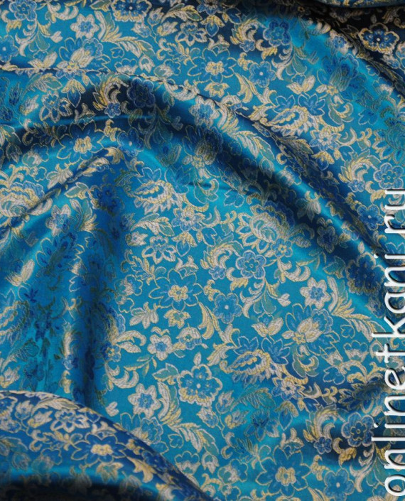 Ткань Китайский шелк "Цветы на лазурном" 0030 цвет голубой цветочный картинка 1