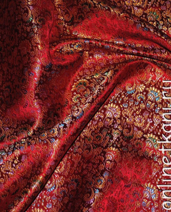 Ткань Китайский шелк "Цветы на алом" 0031 цвет красный цветочный картинка