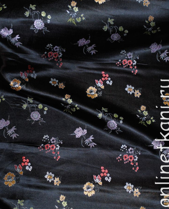 Ткань Китайский шелк "Черный" 0051 цвет черный цветочный картинка