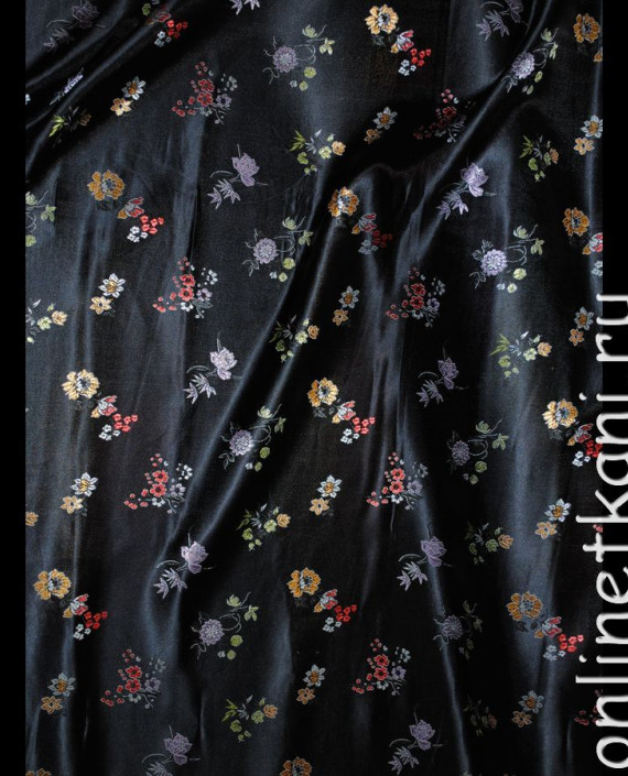 Ткань Китайский шелк "Черный" 0051 цвет черный цветочный картинка 1