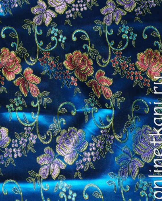 Ткань Китайский шелк "Лазурный" 0056 цвет синий цветочный картинка
