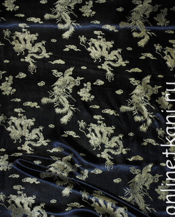 Ткань Китайский шелк "Золотой дракон" 0058 цвет синий абстрактный картинка