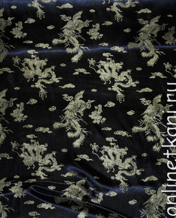 Ткань Китайский шелк "Золотой дракон" 0058 цвет синий абстрактный картинка 2