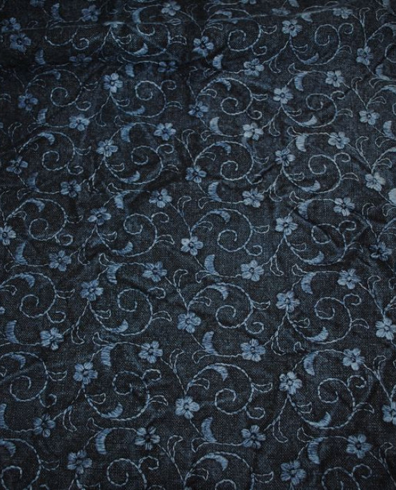 Ткань Лен Жаккард "Цветы на синем" 0049 цвет синий цветочный картинка