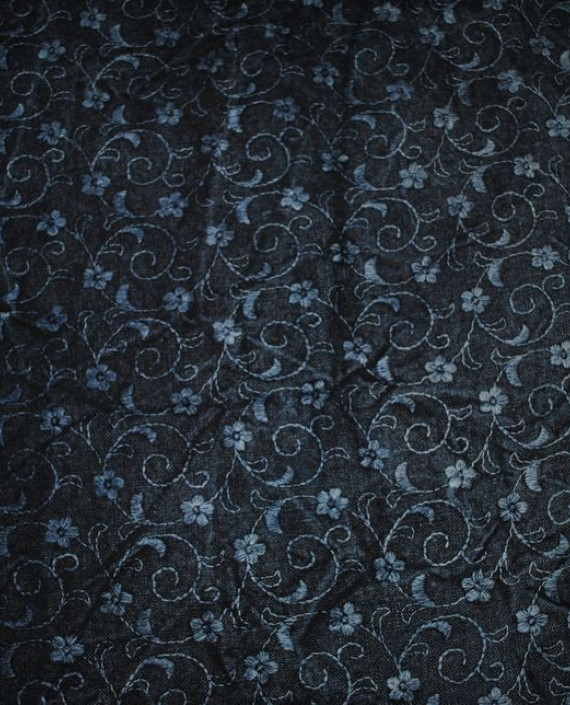 Ткань Лен Жаккард "Цветы на синем" 0049 цвет синий цветочный картинка 1