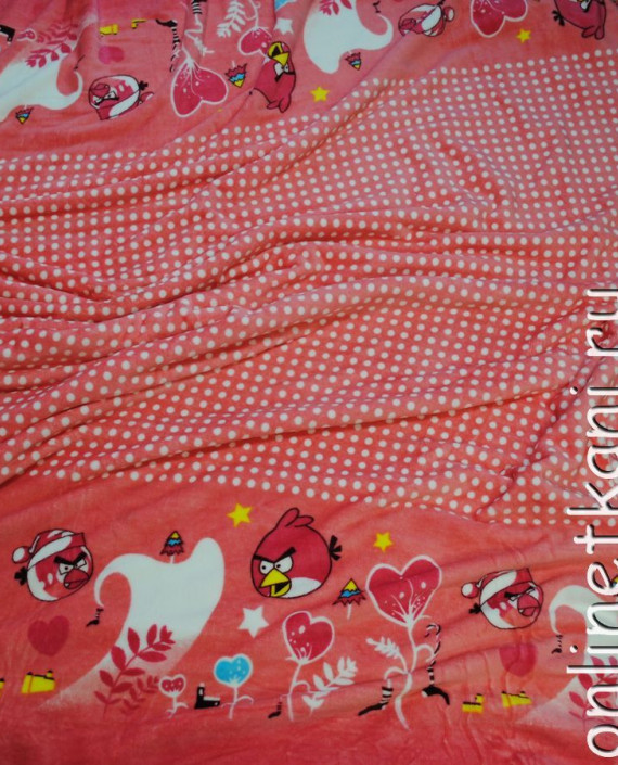 Ткань искусственный мех "Angry Birds" 0018 цвет красный в горошек картинка