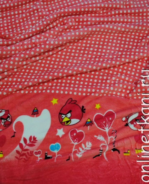 Ткань искусственный мех "Angry Birds" 0018 цвет красный в горошек картинка 3