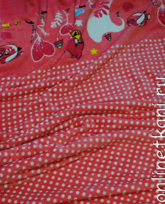 Ткань искусственный мех "Angry Birds" 0018 цвет красный в горошек картинка 2