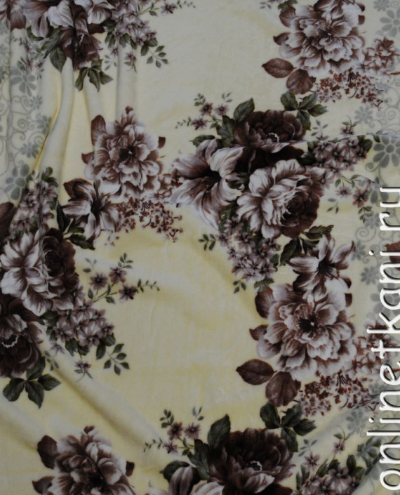 Ткань искусственный мех "Цветы" 0022 цвет айвори цветочный картинка