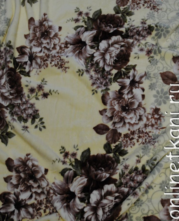 Ткань искусственный мех "Цветы" 0022 цвет айвори цветочный картинка 1