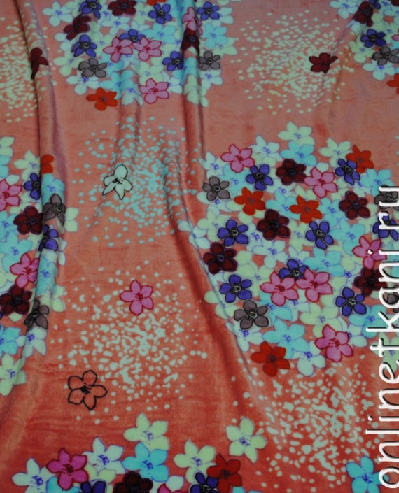 Ткань искусственный мех "Букет" 0029 цвет оранжевый цветочный картинка 1