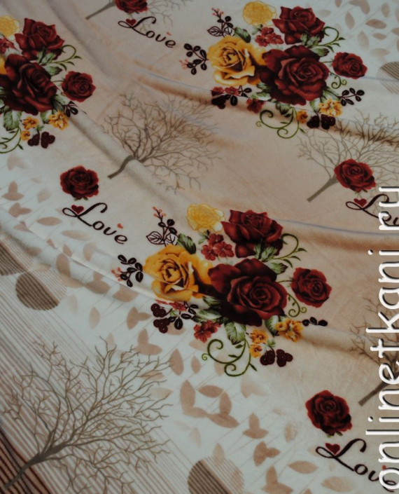 Ткань искусственный мех "Розы" 0030 цвет бежевый цветочный картинка