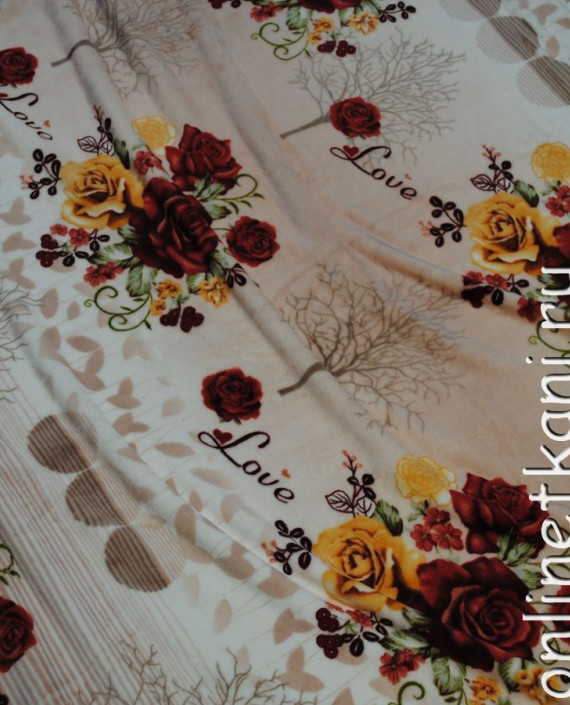 Ткань искусственный мех "Розы" 0030 цвет бежевый цветочный картинка 1