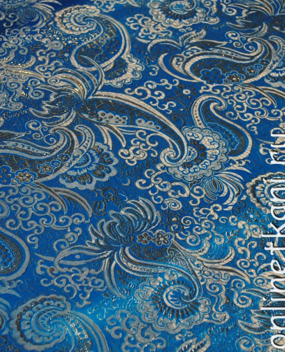 Ткань Парча "Серебро на голубом" 0006 цвет голубой абстрактный картинка 1